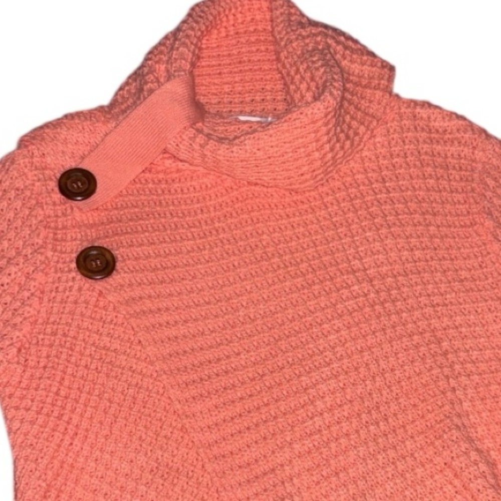 Zenana Turtleneck Waffle Crossover Button Sweater, P2P:20.5”, L:28”, NWT-Coral - Picture 5 of 16